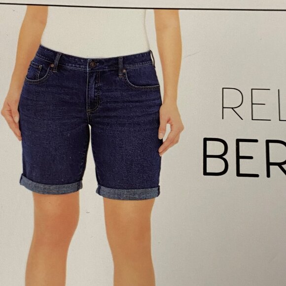 Seven7 Womens Bermuda Mid Rise Denim Shorts With Rolled Hem‎ sz 6 NWT - Picture 1 of 8